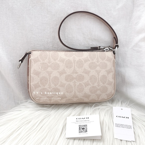 NWT Coach Nolita 19 In Blocked Signature Canvas Wristlet Silver Sand Taupe CY236 - Picture 5 of 11